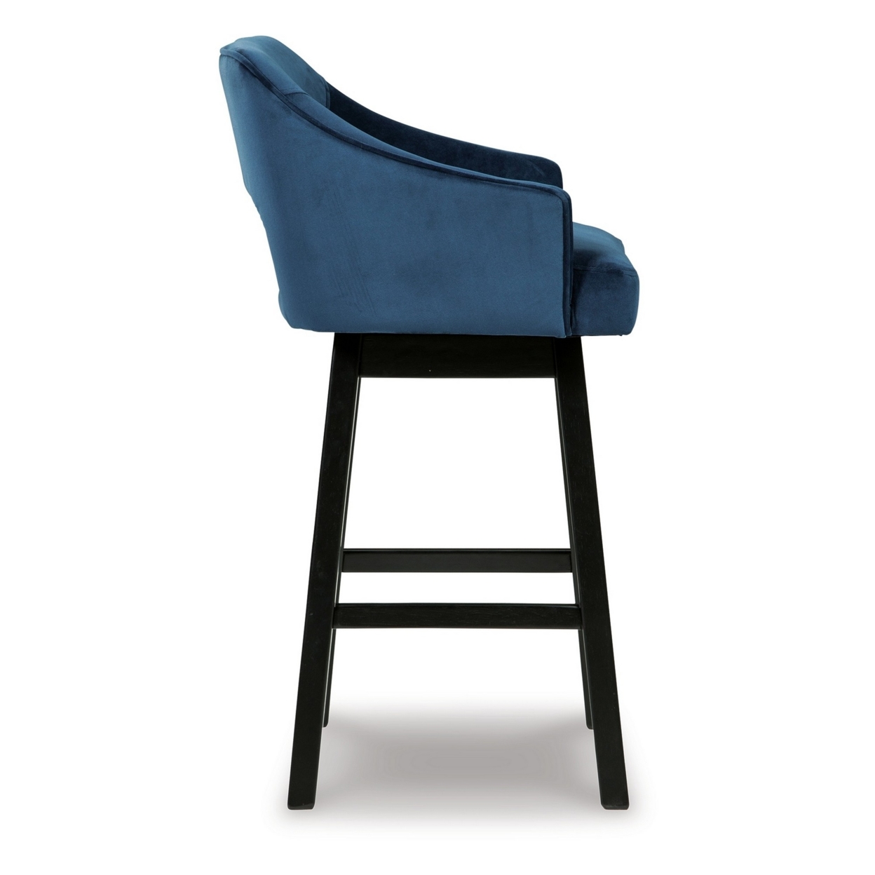 31 Inch Modern Barstool, Set Of 2, Blue Velvet Seat, Brown Wood Frame- Saltoro Sherpi