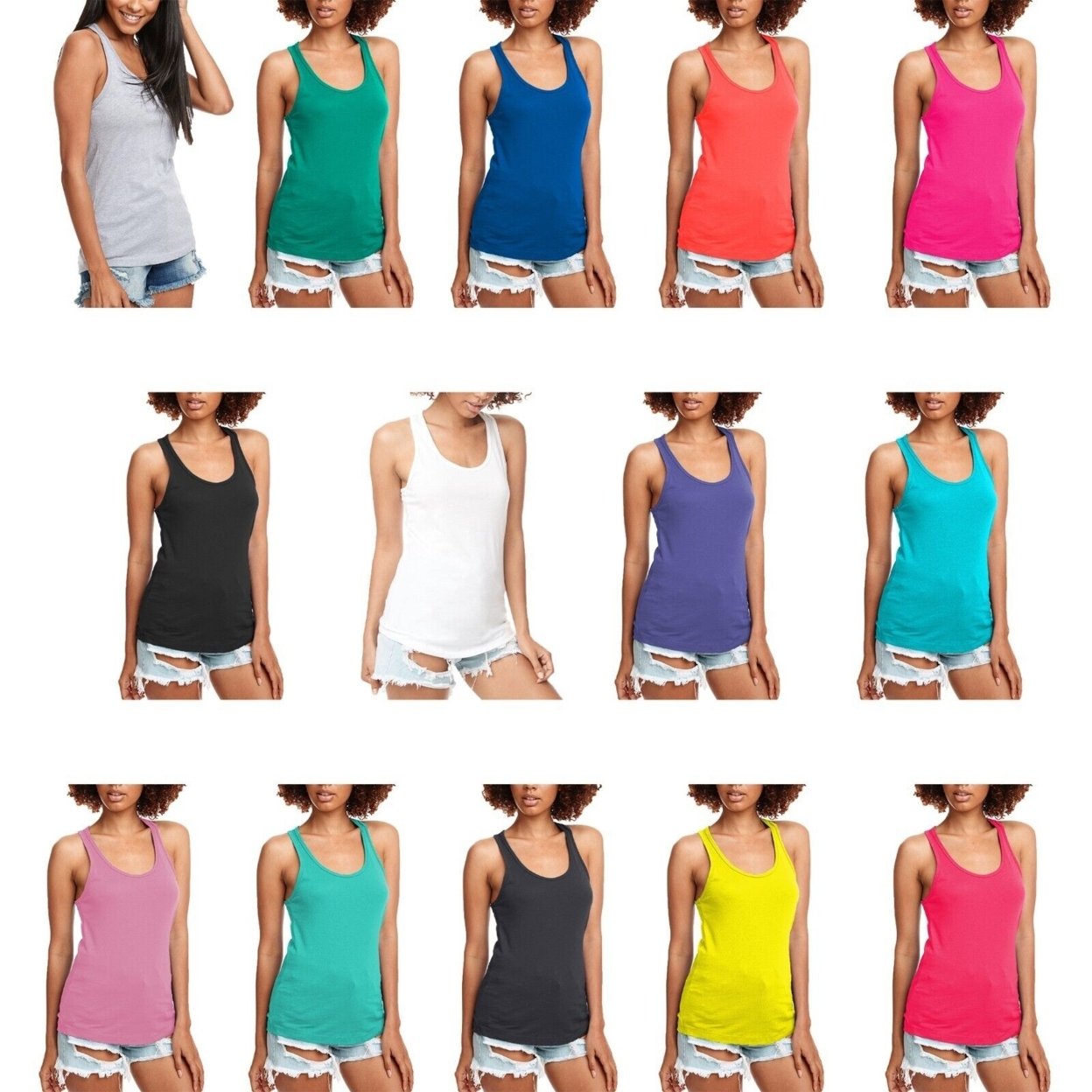 5-Pack-Women's Tank Tops Basic Cotton Smooth Sleeveless Racerback Summer Tanks/camisoles Casual, Lounge, Athletic, Active Wear, Solid Color