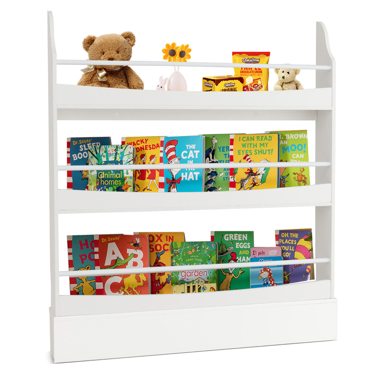 3-Tier Kids Bookshelf Toy Storage Bookcase Rack Wall W/ Anti-toppling Kits - White