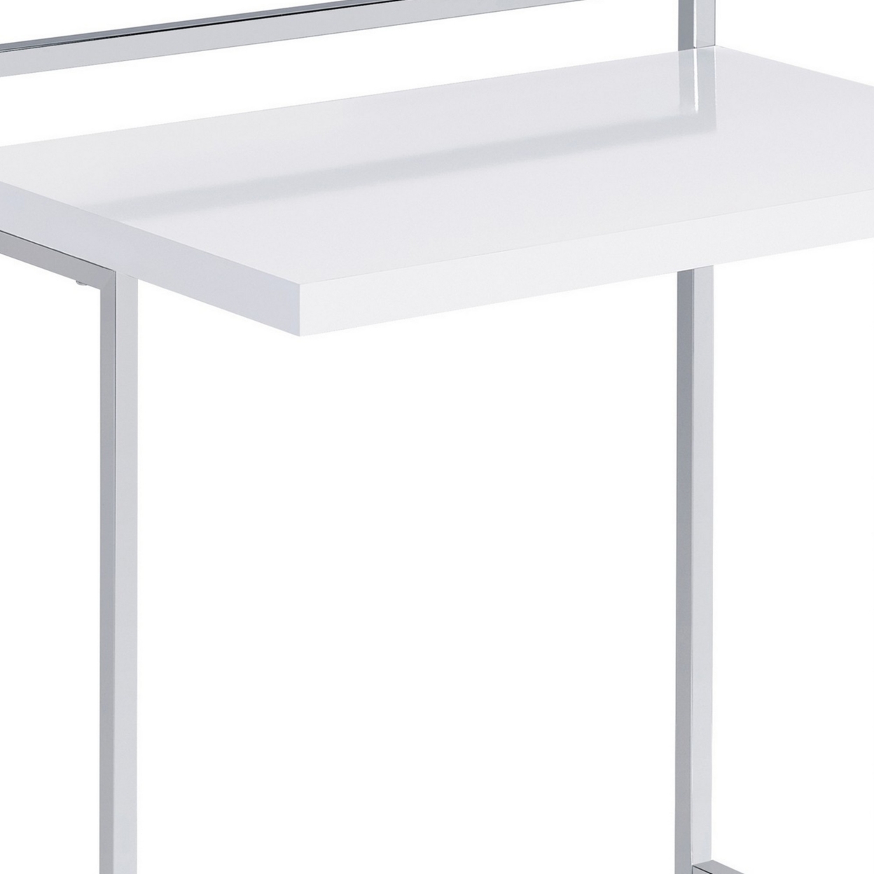 Dey 27 Inch Modern C Side Table, Gloss White Wood Top, Chrome Metal Base- Saltoro Sherpi