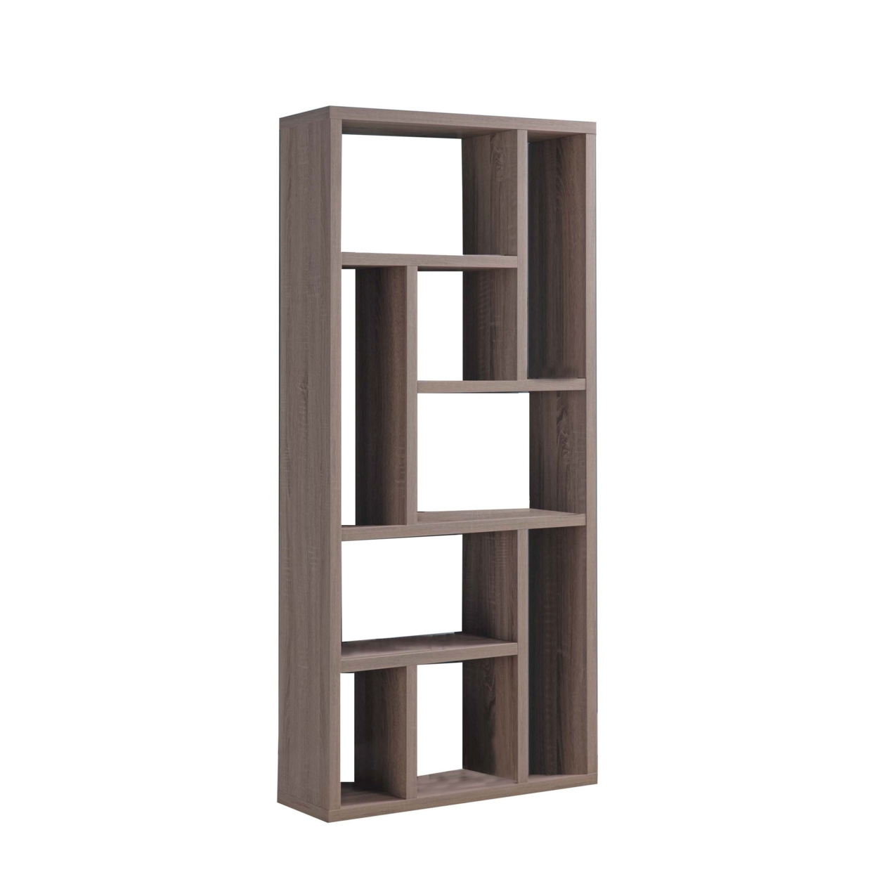 Asa 71 Inch Modern Display Bookshelf With 9 Multi Level Shelves, Dark Taupe- Saltoro Sherpi