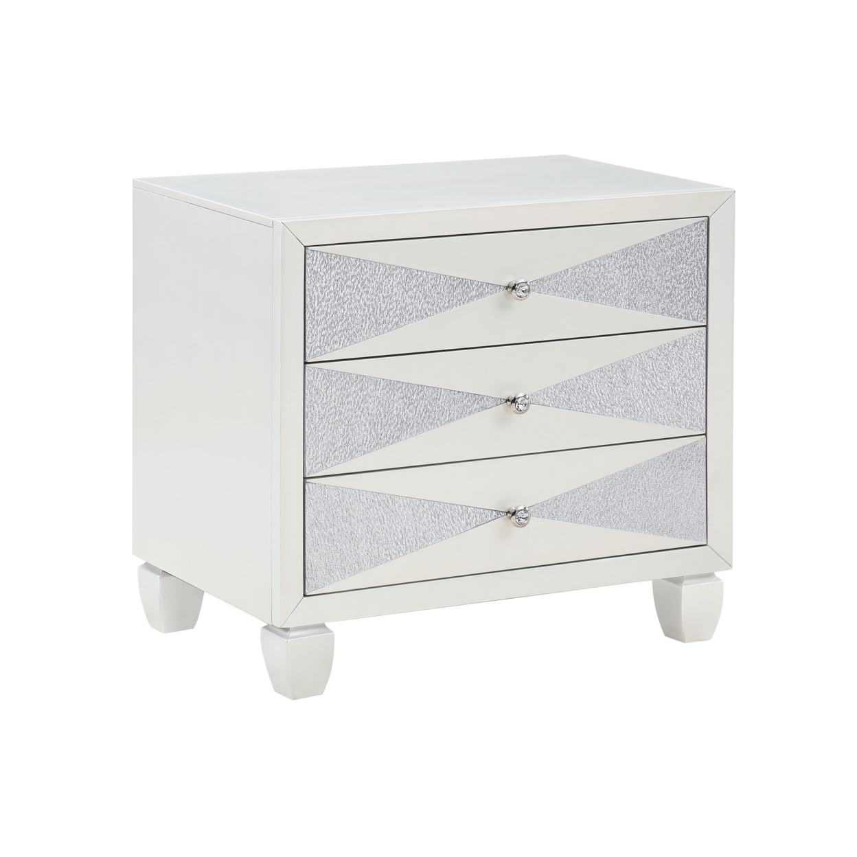 Lexi 28 Inch Modern Nightstand With 3 Drawers, Shimmer Accents, Off White- Saltoro Sherpi