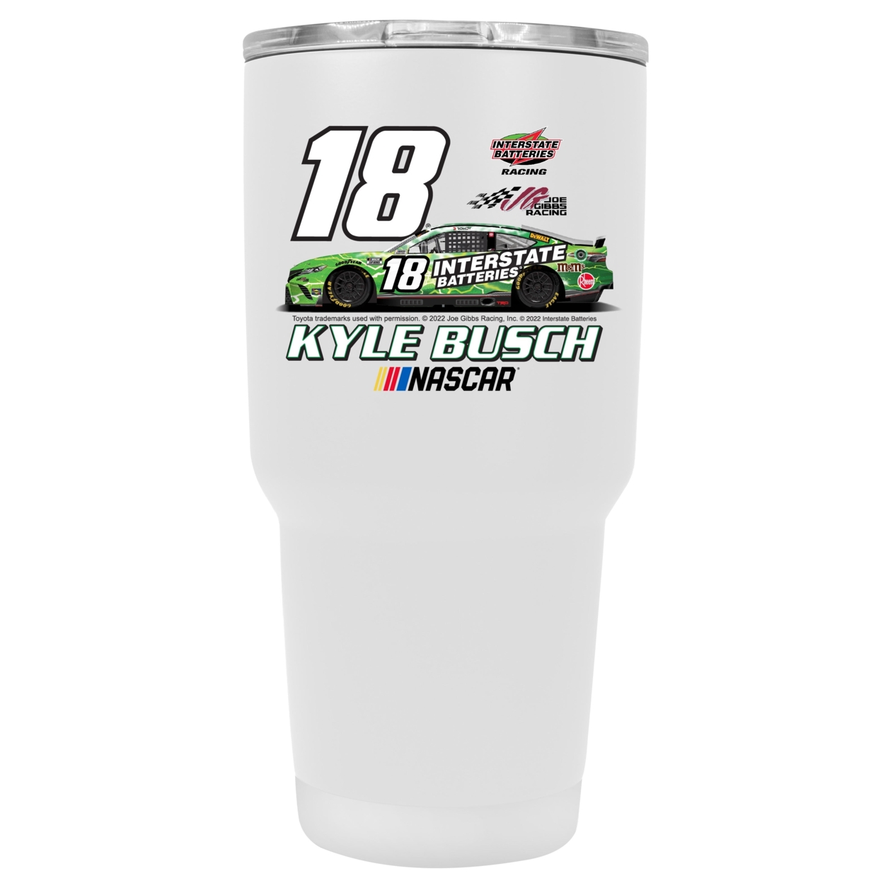 #18 Kyle Busch Officially Licensed 24oz Stainless Steel Tumbler Car Design - White