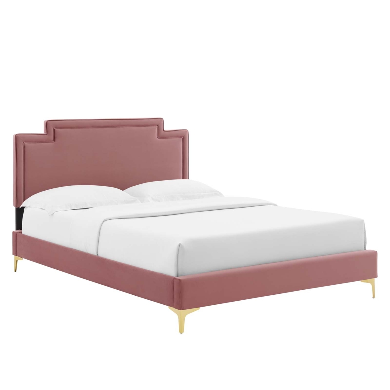 Twin Bed, Stain Resistant Velvet Upholstered, Dusty Pink