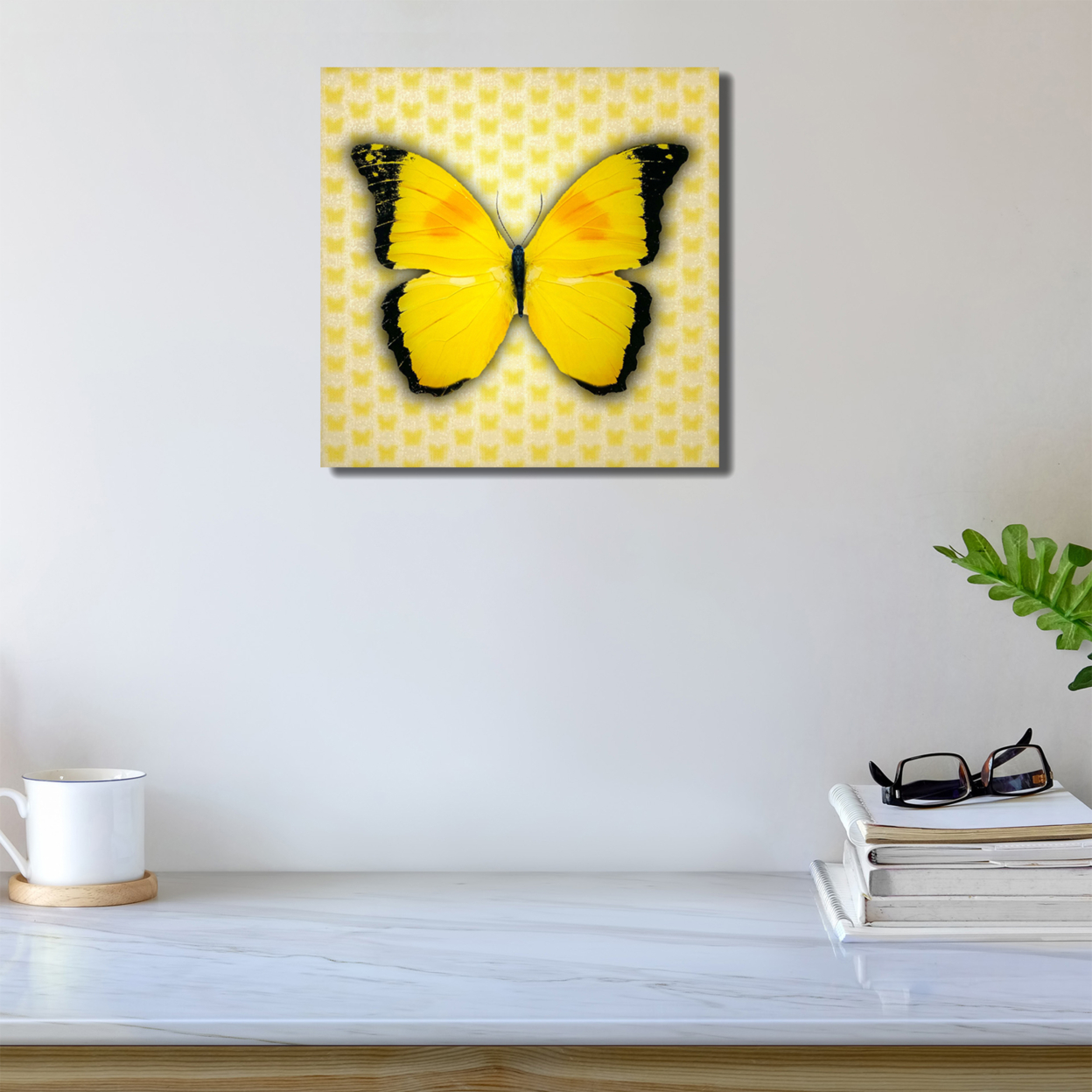 Matashi Multi-Dimensional Custom Made 5D Yellow Butterfly Wall Art Print On Strong Polycarbonate Panel With Vibrant Colors (16x16 Inch)