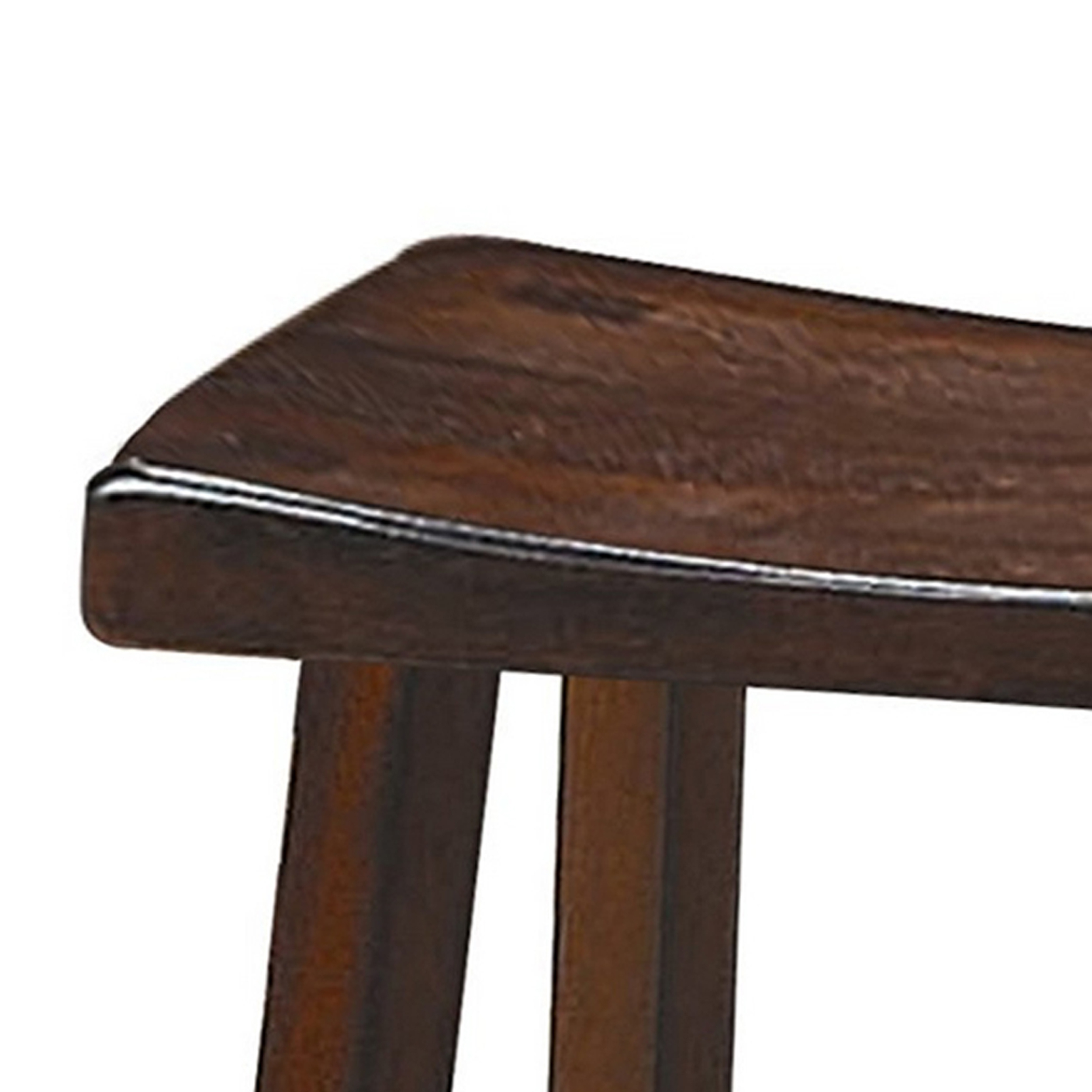 Wooden 18 Counter Height Stool With Saddle Seat, Distressed Cherry, Set Of 2- Saltoro Sherpi