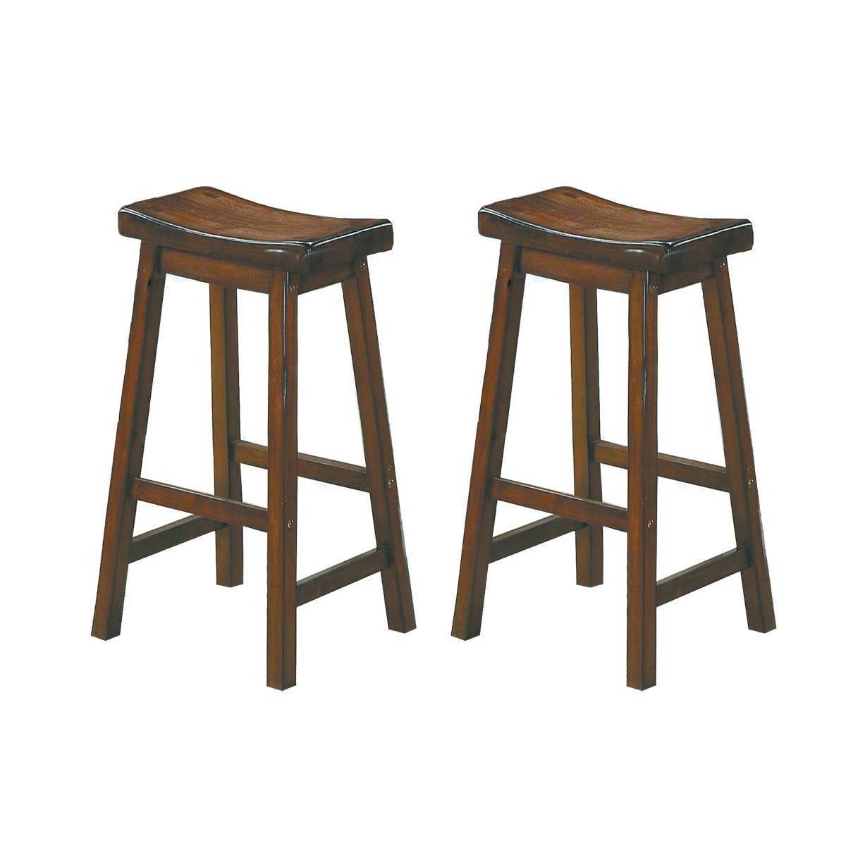 Wooden 29 Counter Height Stool With Saddle Seat, Distressed Cherry, Set Of 2- Saltoro Sherpi