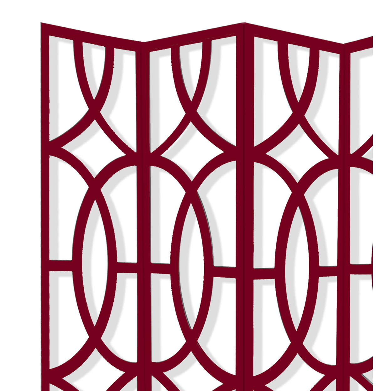 Modern Style 4 Panel Screen With Geometrical Stencil Design, Red- Saltoro Sherpi