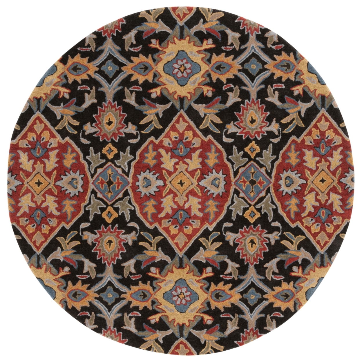 Safavieh HG653H Heritage Charcoal / Red - Blue / Grey, 6' X 6' Round