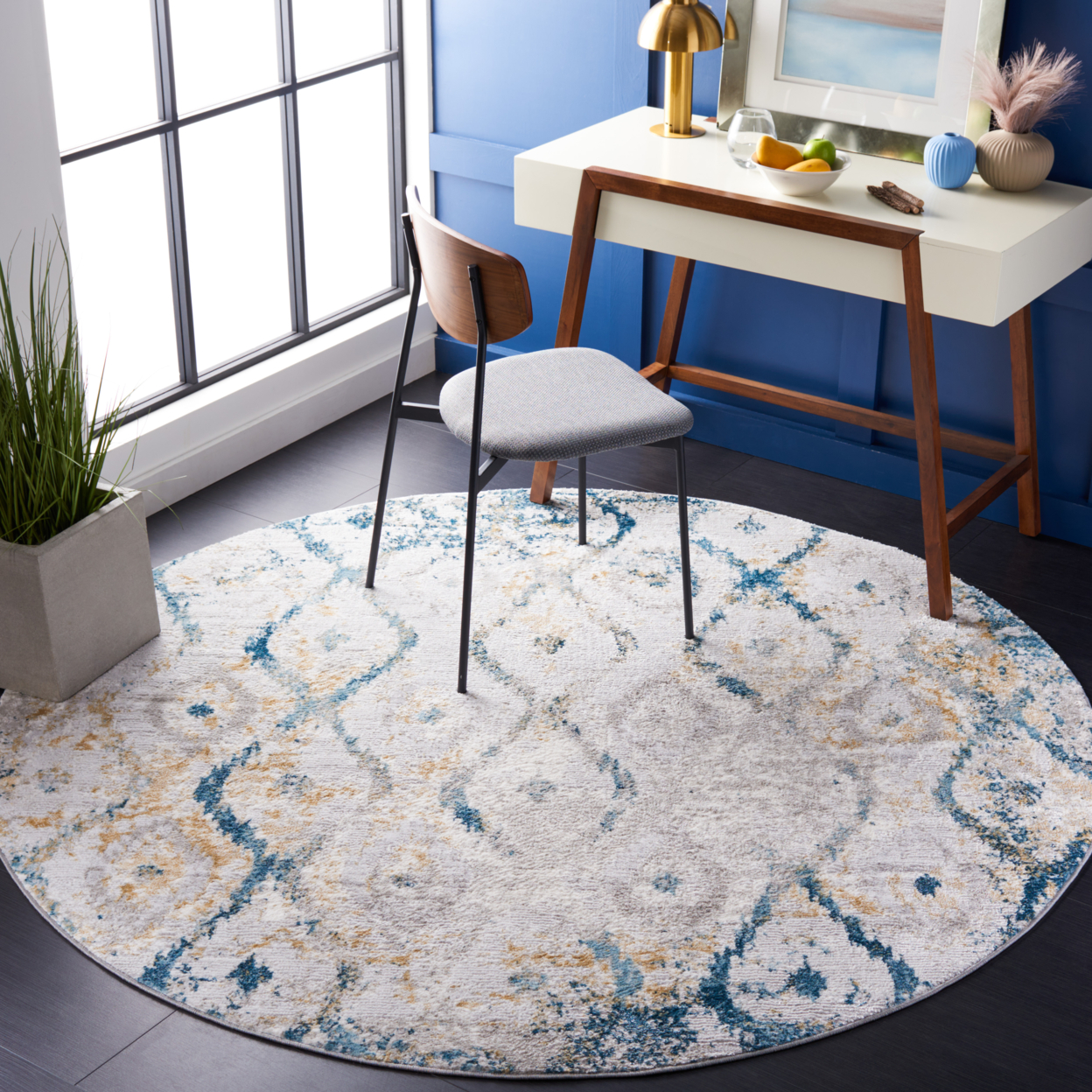 Safavieh MDW527F Meadow 500 Grey / Blue Gold - Grey / Blue Gold, 6'-7 X 6'-7 Square Square