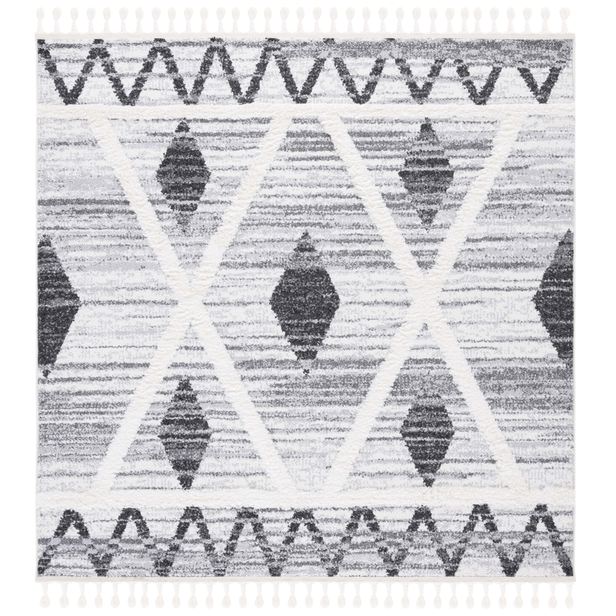 Safavieh MTS642F Moroccan Tassel Shag Grey / Ivory - Ivory / Grey, 6'-7 X 6'-7 Square