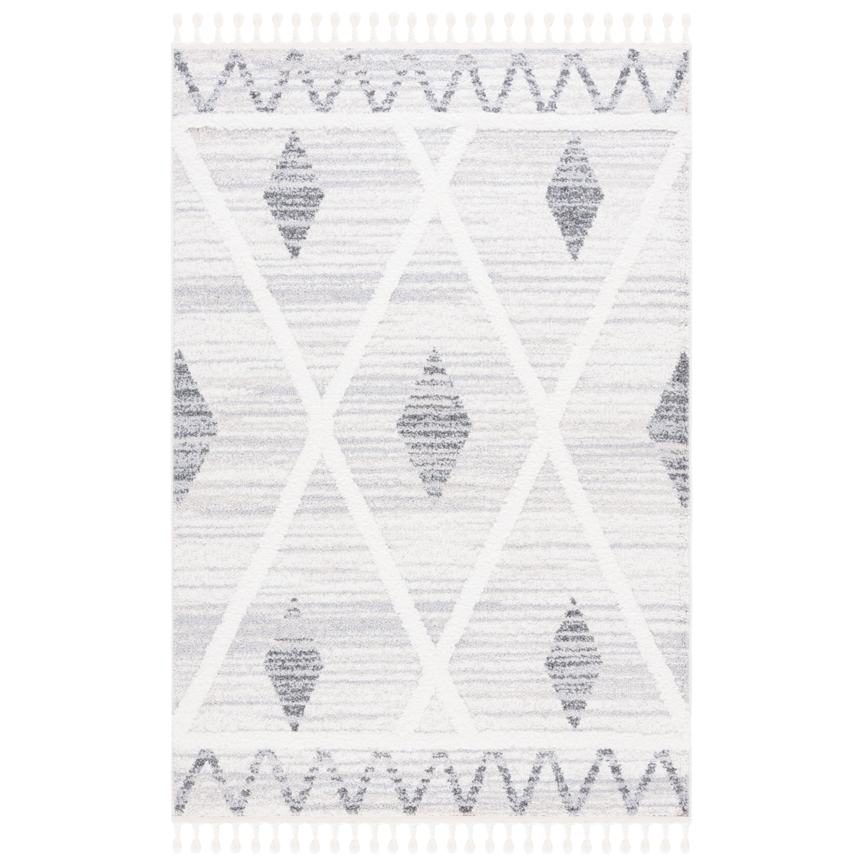 Safavieh MTS642A Moroccan Tassel Shag Beige / Grey - Ivory / Blue, 9' X 12' Rectangle