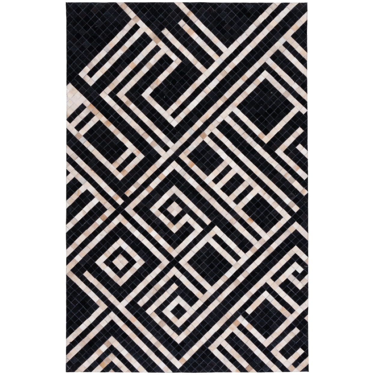 Safavieh STL233Z Studio Leather Black / Ivory - Grey / Beige Blue, 8' X 10' Rectangle