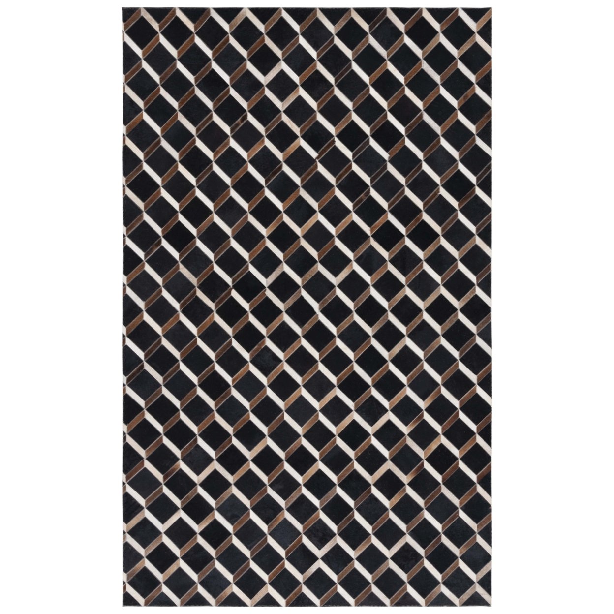Safavieh STL901Z Studio Leather Black / Brown - Beige / Grey Blue, 6' X 9' Rectangle