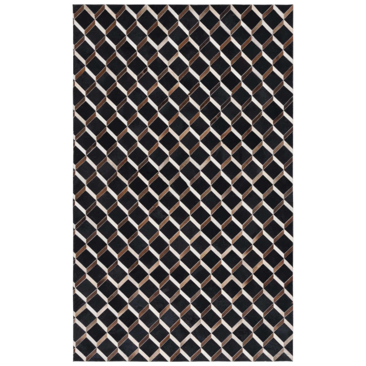 Safavieh STL901Z Studio Leather Black / Brown - Beige / Grey Blue, 4' X 6' Rectangle