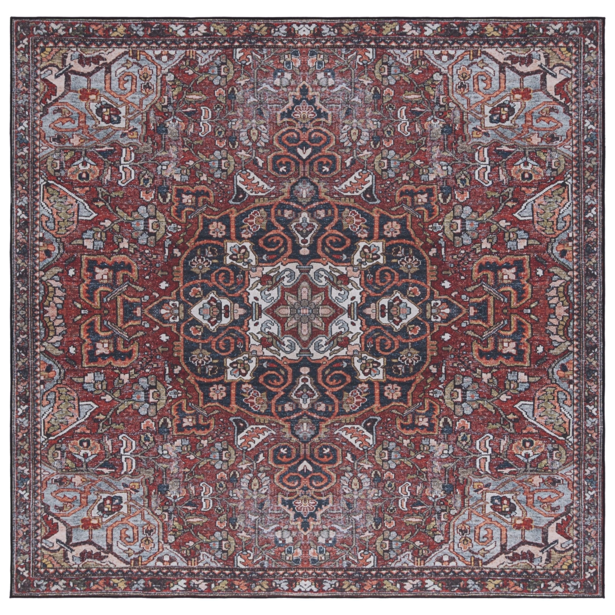 Safavieh TSN138Q Tucson Red / Blue - Ivory / Grey, 6' X 6' Square