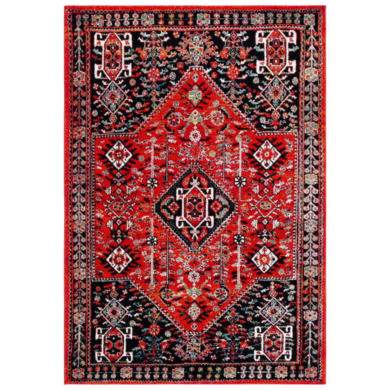 Safavieh VTH230P Vintage Hamadan Red / Black - Ivory / Beige, 6'-7 X 6'-7 Round