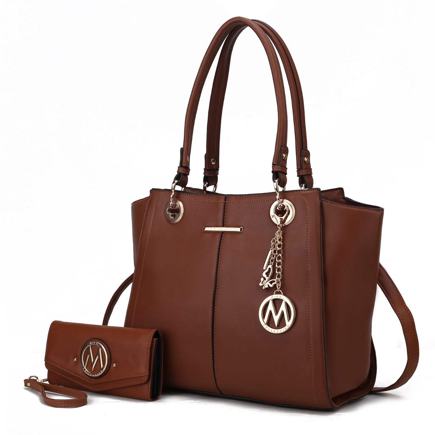 MKF Collection Ivy Vegan Leather Women's Tote Handbag By Mia K With Wallet -2 Pieces - Brown