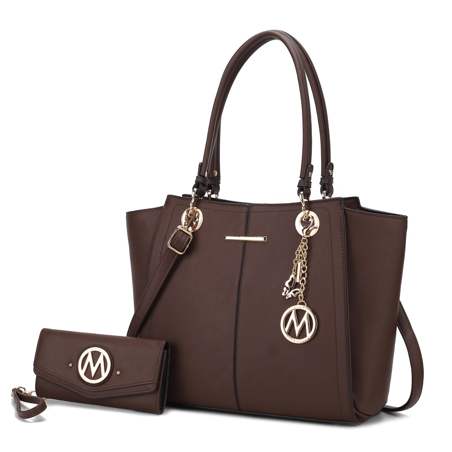 MKF Collection Ivy Vegan Leather Women's Tote Handbag By Mia K With Wallet -2 Pieces - Chocolate