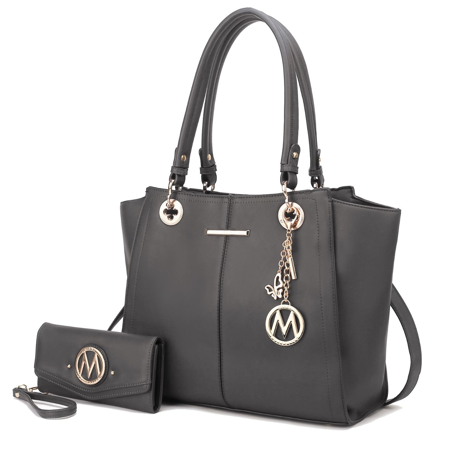 MKF Collection Ivy Vegan Leather Women's Tote Handbag By Mia K With Wallet -2 Pieces - Charcoal