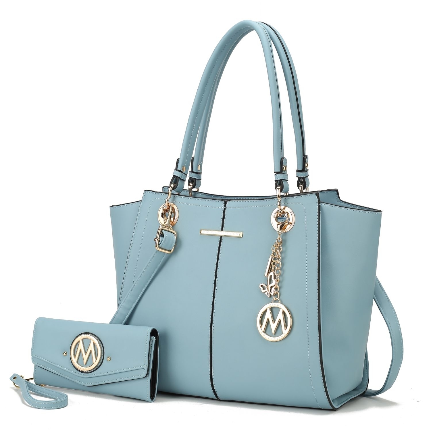 MKF Collection Ivy Vegan Leather Women's Tote Handbag By Mia K With Wallet -2 Pieces - Baby Blue