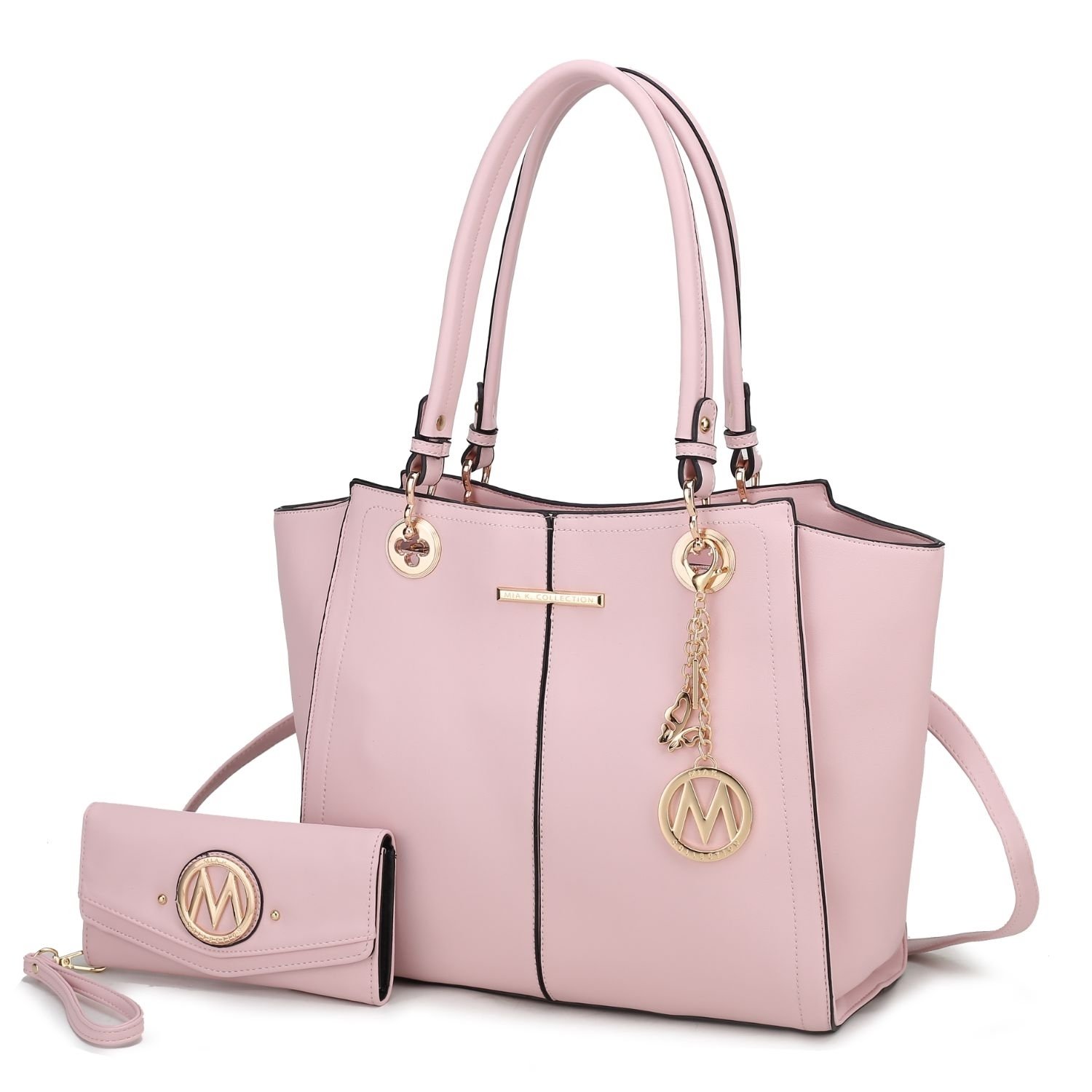 MKF Collection Ivy Vegan Leather Women's Tote Handbag By Mia K With Wallet -2 Pieces - Pink