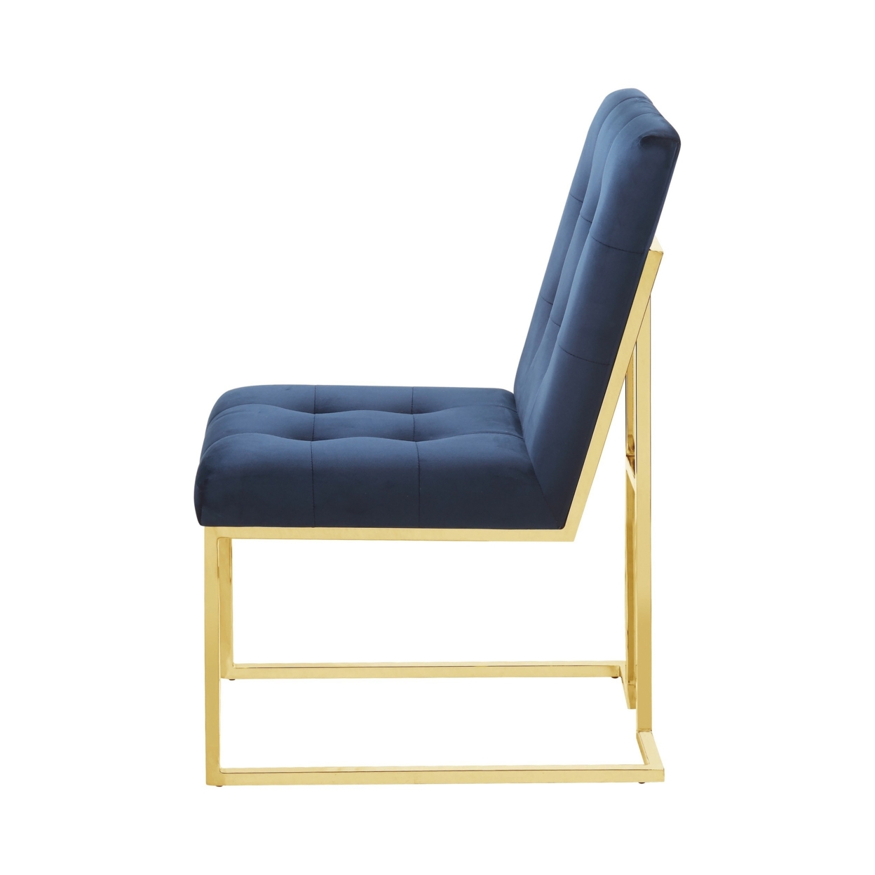 19 Inch Modern Dining Chair, Set Of 2, Blue Velvet Fabric, Gold Metal Frame- Saltoro Sherpi