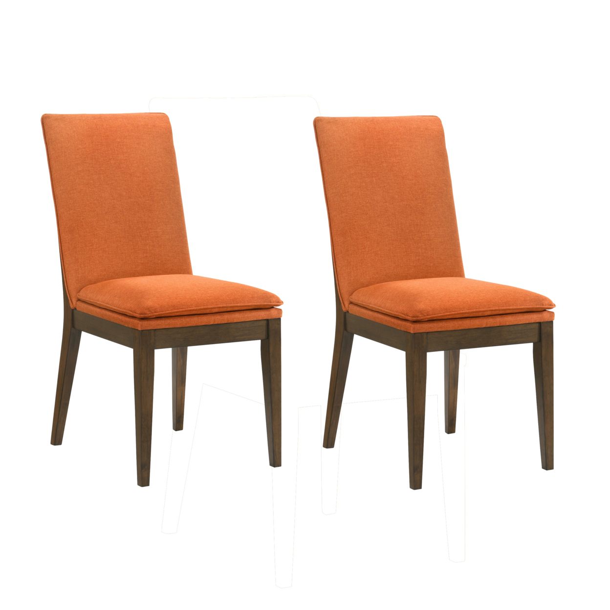 Nick 26 Inch Set Of 2 Dining Chairs, Walnut Brown Rubberwood Frame, Orange- Saltoro Sherpi