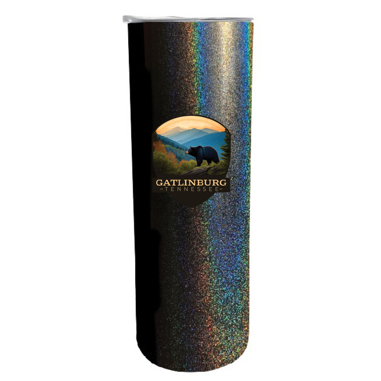 Gatlinburg Tennessee Souvenir 20 Oz Insulated Stainless Steel Skinny Tumbler - Rainbow Glitter Black, A