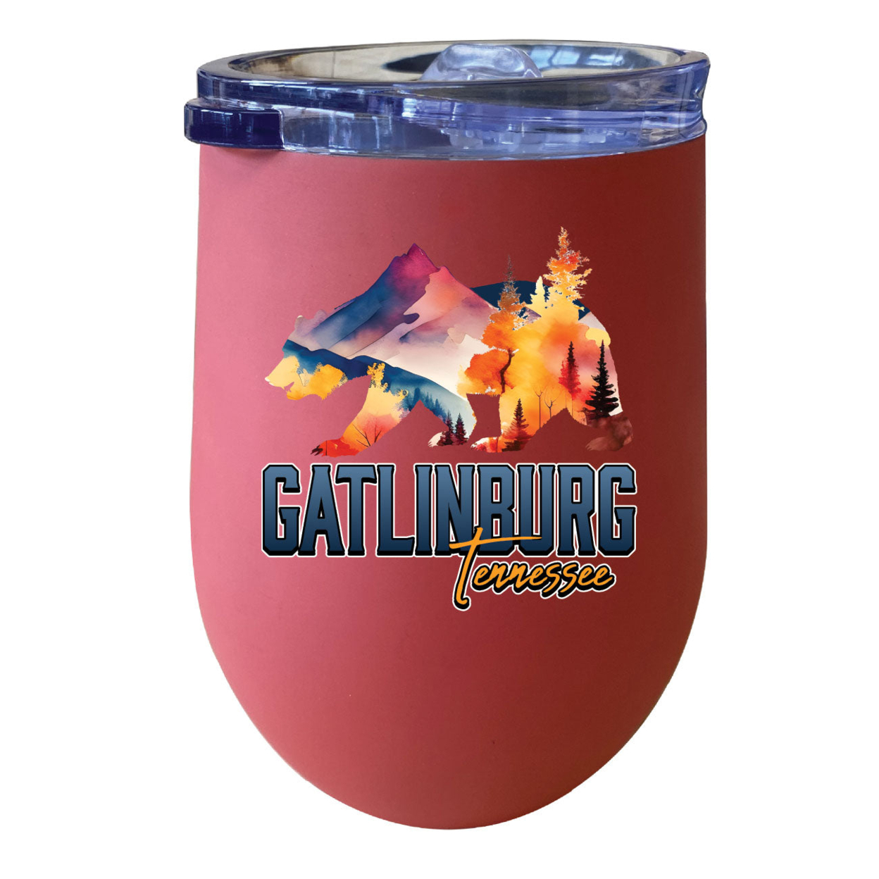 Gatlinburg Tennessee Souvenir 12 Oz Insulated Wine Stainless Steel Tumbler - Coral, B