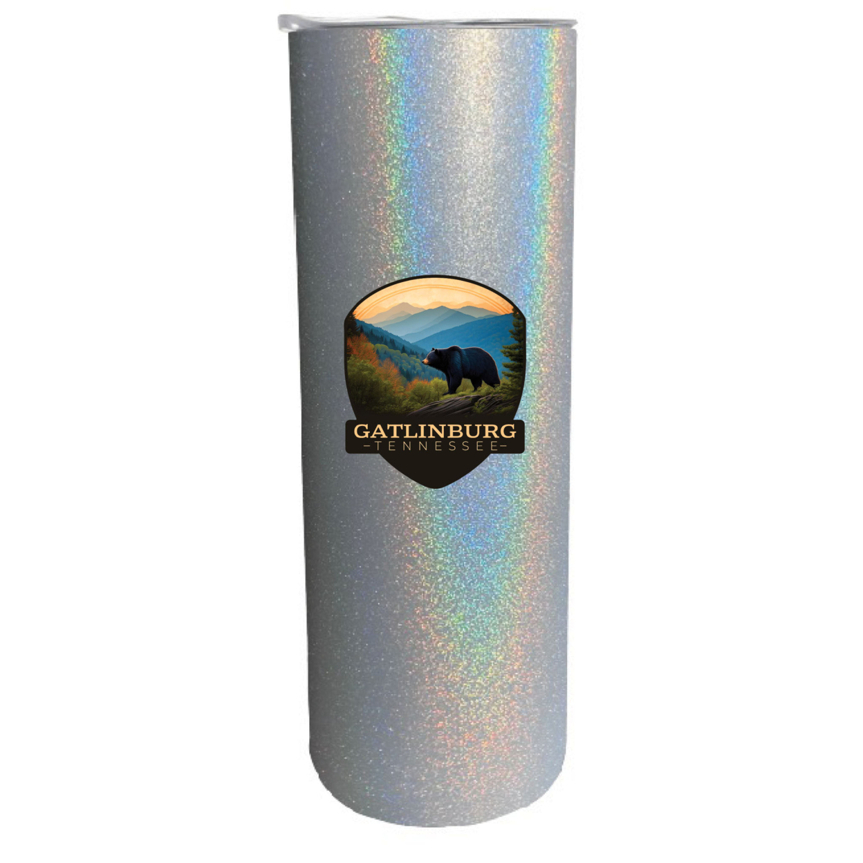 Gatlinburg Tennessee Souvenir 20 Oz Insulated Stainless Steel Skinny Tumbler - Rainbow Glitter Gray, A