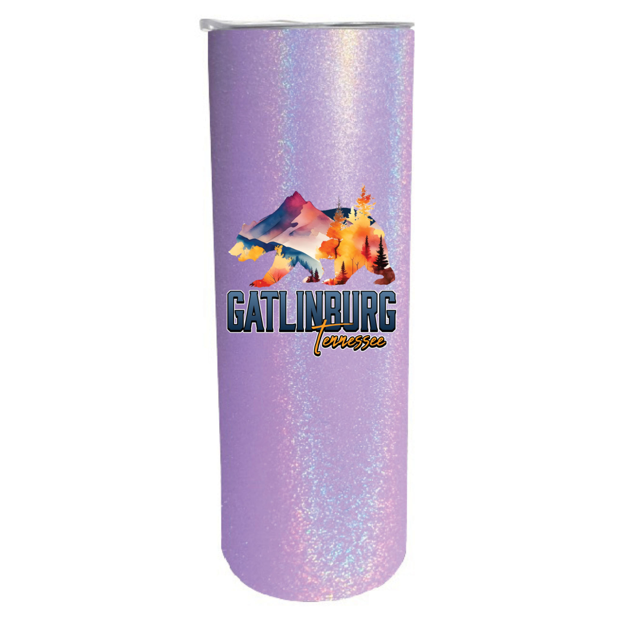 Gatlinburg Tennessee Souvenir 20 Oz Insulated Stainless Steel Skinny Tumbler - Rainbow Glitter Pink, B
