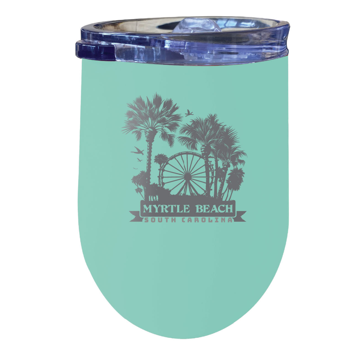 Myrtle Beach South Carolina Laser Etched Souvenir 12 Oz Insulated Wine Stainless Steel Tumbler - Seafoam