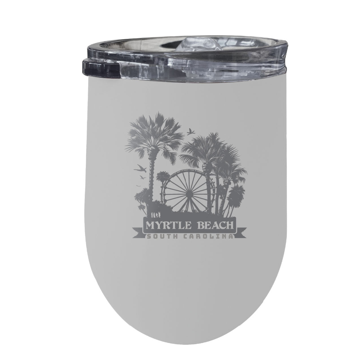 Myrtle Beach South Carolina Laser Etched Souvenir 12 Oz Insulated Wine Stainless Steel Tumbler - White