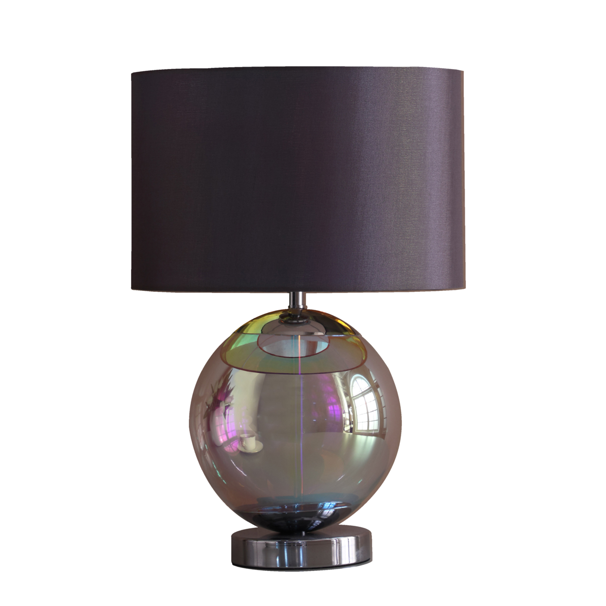 Table Lamp With Glass Orb And Metal Base, Silver- Saltoro Sherpi