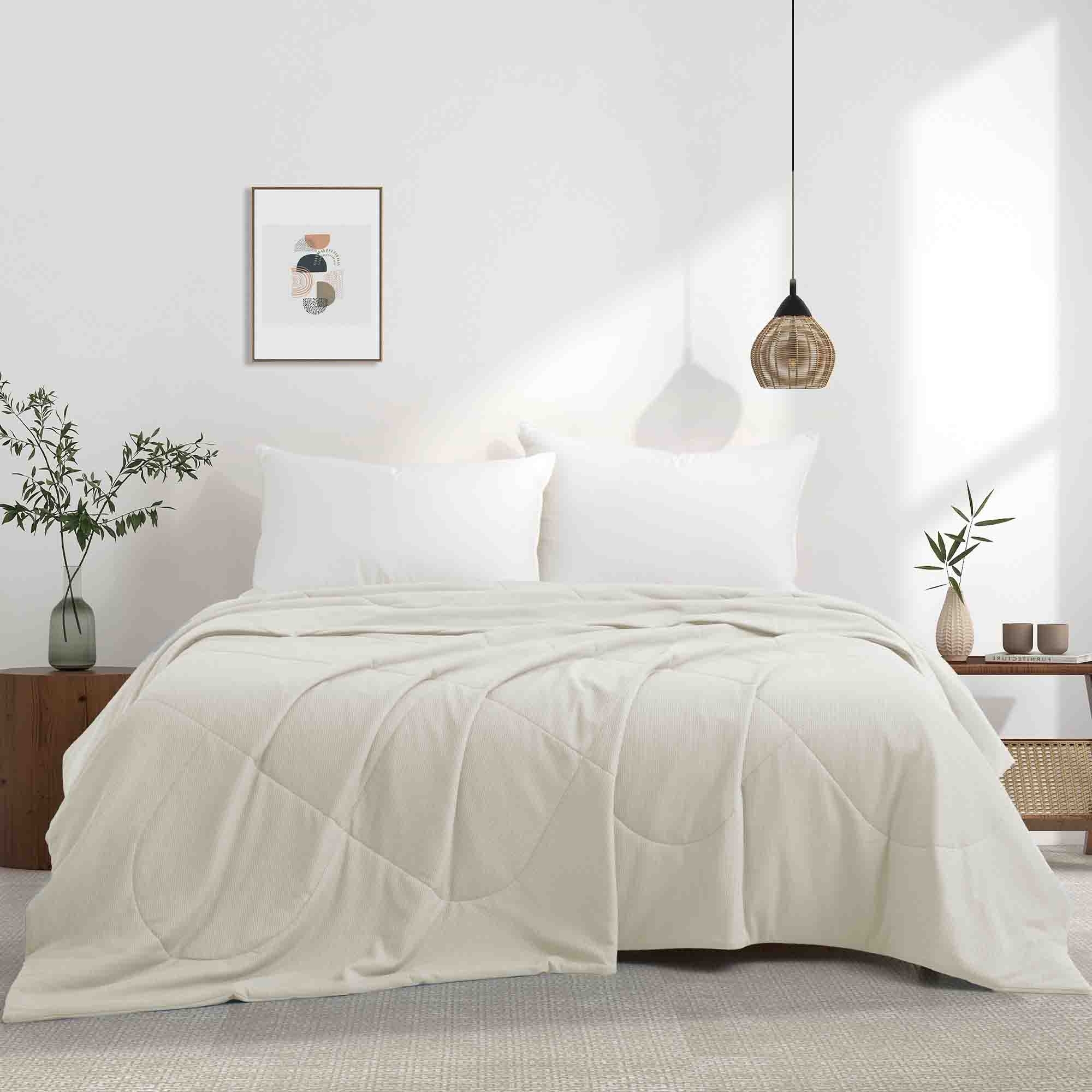 Reversible Silky Oversize Blanket With Waffle Design Bed Blanket - Cream, Twin