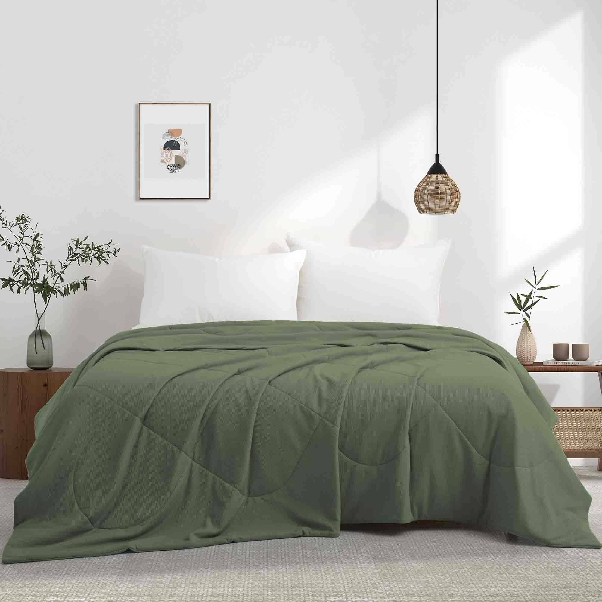Reversible Silky Oversize Blanket With Waffle Design Bed Blanket - Green, Twin