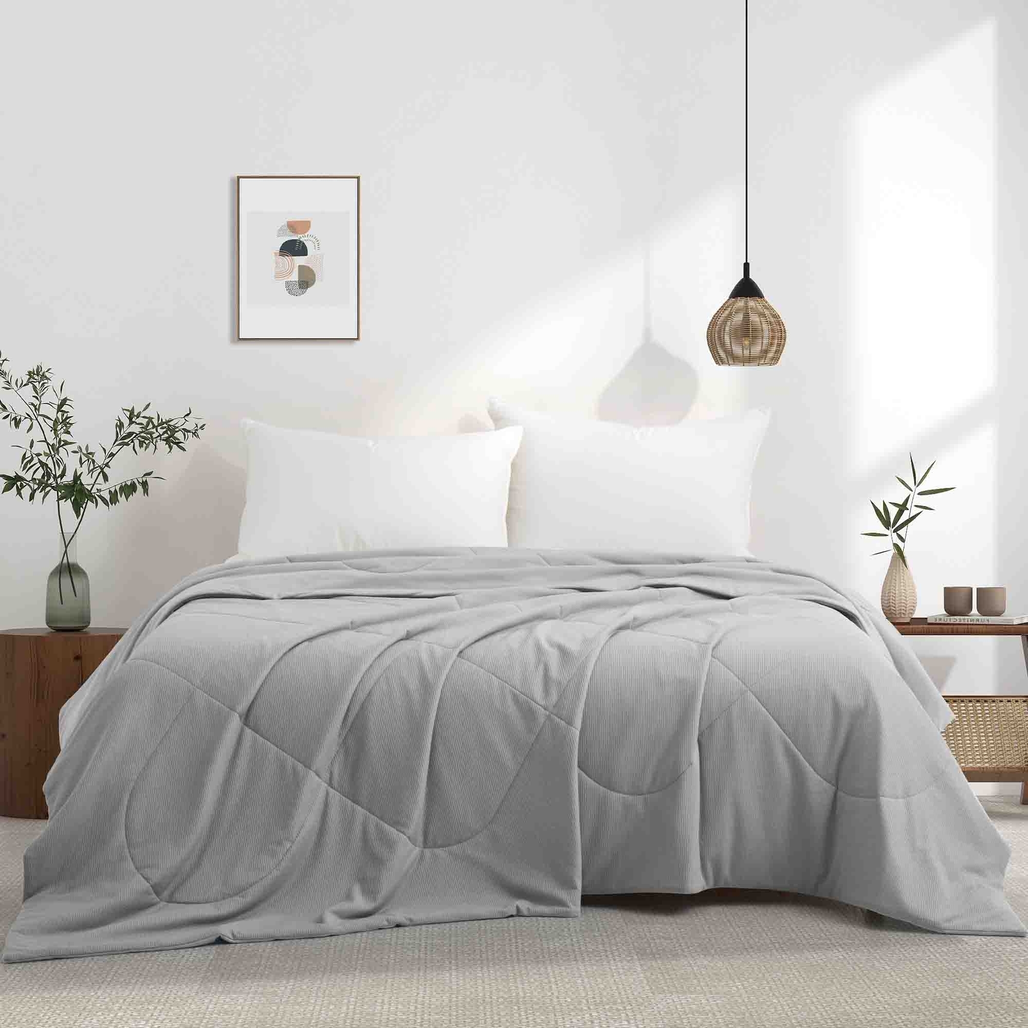 Reversible Silky Oversize Blanket With Waffle Design Bed Blanket - Light Gray, Twin