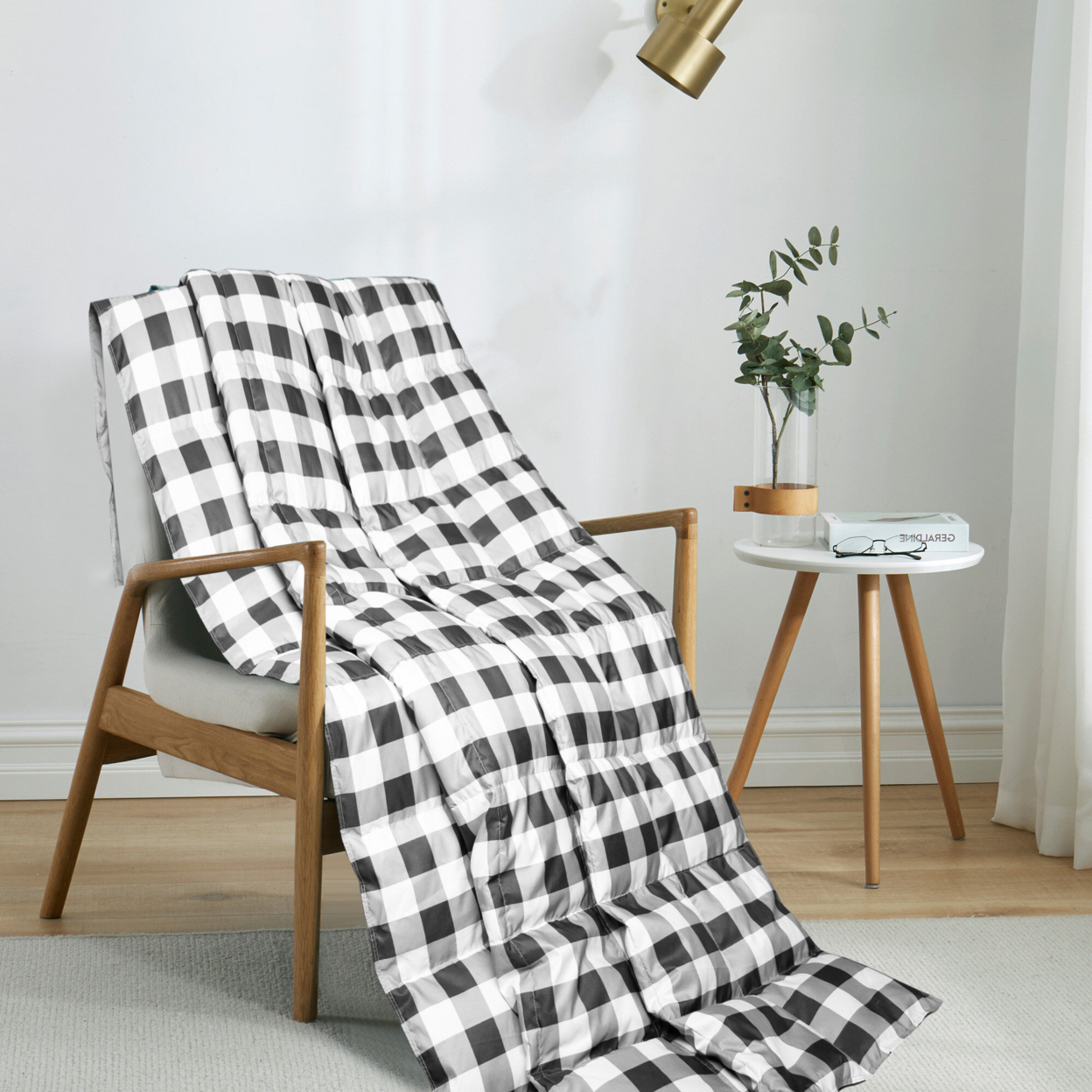 Natural Down Blanket Filled With UltraFeather And Down, Throw Blanket (50 X 70) Sewn Through Box Design - White And Black