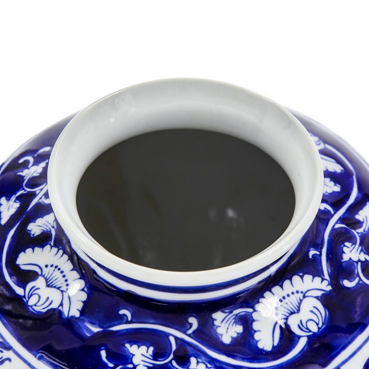 9 Inch Porcelain Vase, Blue Persian Print, Curved Shape, Flared Opening- Saltoro Sherpi