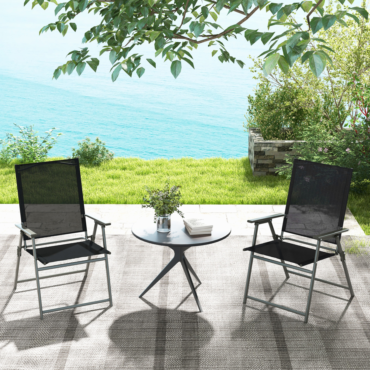 2PCS Patio Portable Metal Folding Chairs Dining Chair Set Poolside Garden