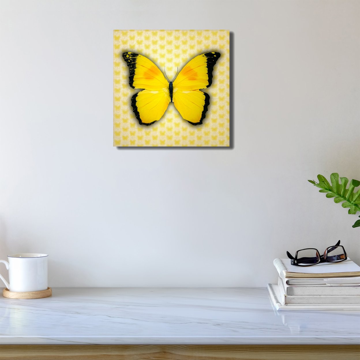 5D Multi-Dimensional Yellow Butterfly Wall Art Print On Strong Polycarbonate Panel - Immersive, Lenticular Artwork By Matashi (12x12 Inch)