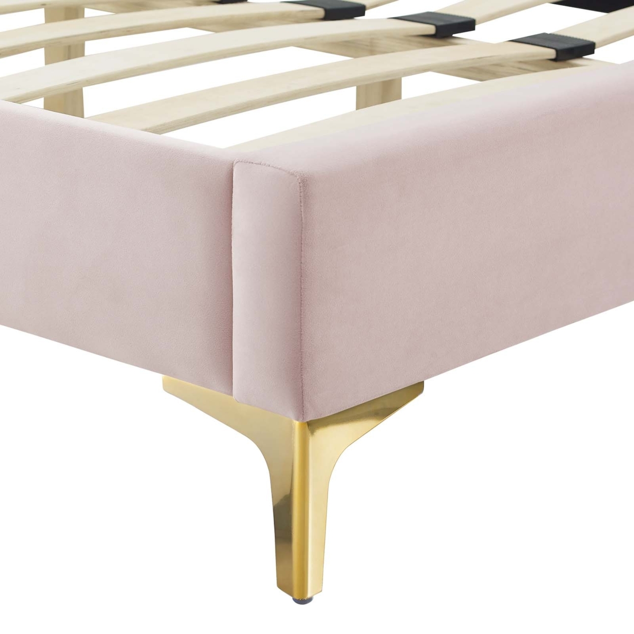 King Bed, Soft Pink Velvet, Diamond Stiched Panel Headboard