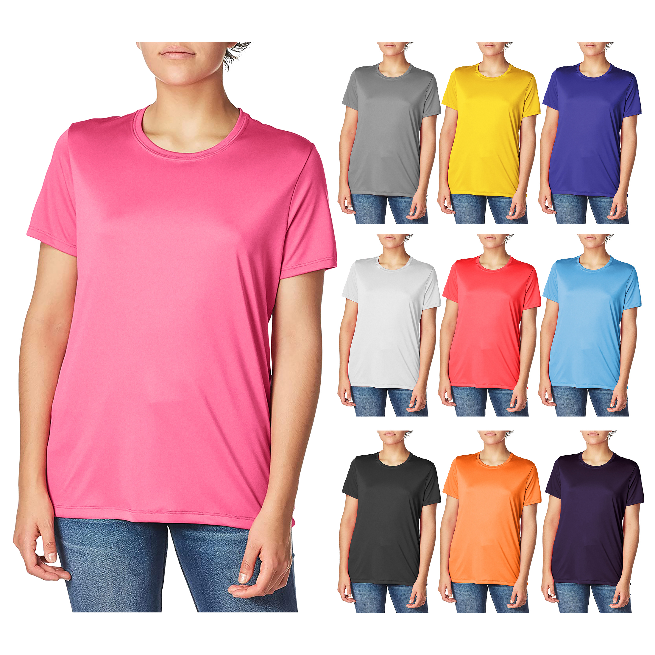 5-Pack Women's Cool Dri-Fit Short Sleeve T-Shirt Moisture-Wicking Solid Color Tee UPF50+ UV Protection Quick-Dry Active Wear Round/Crew Neck