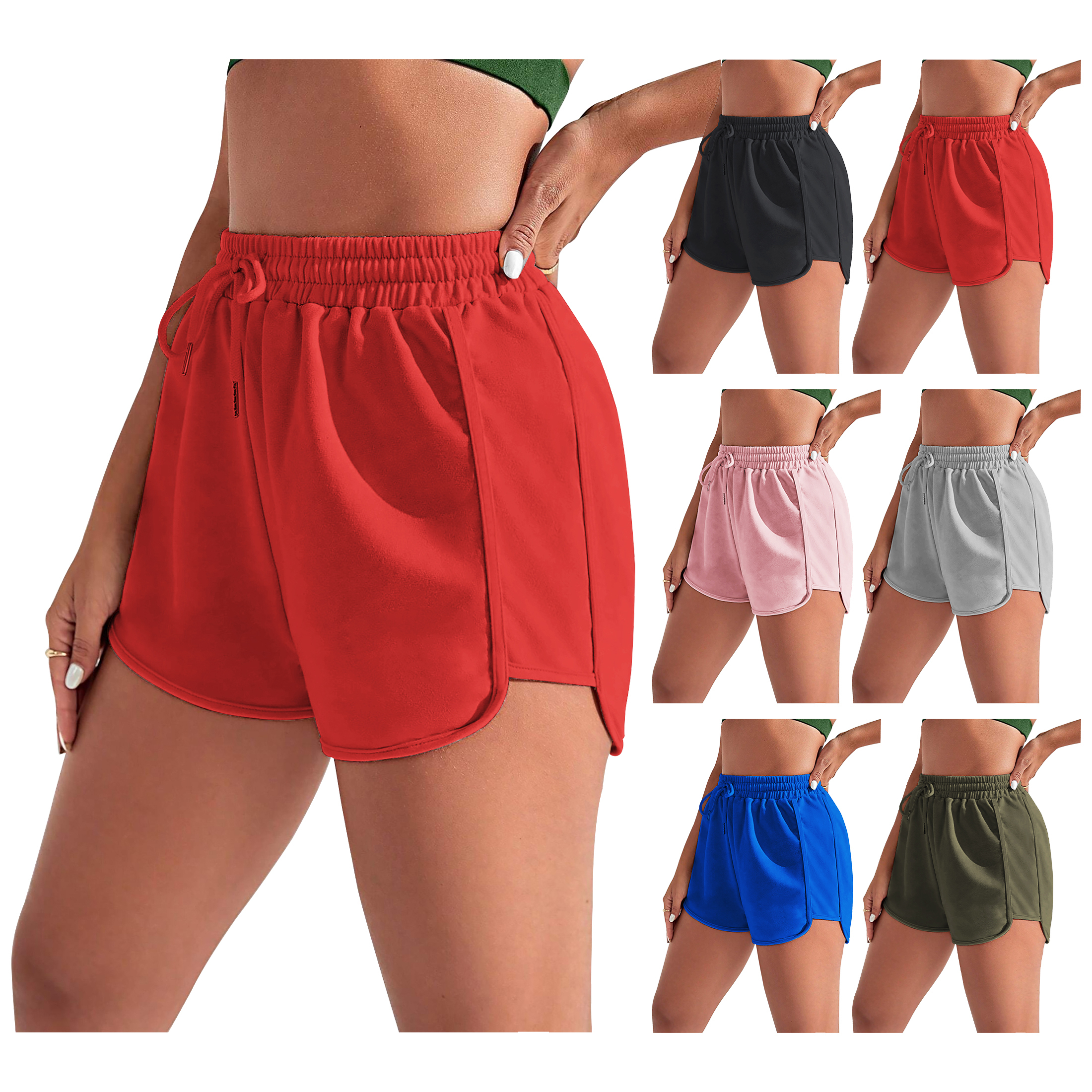 3-Pack Women's High Waist Active Running Shorts Elastic Sporty Workout Bottoms Quick Dry Athletic Performance Moisture-Wicking Gym Shorts -