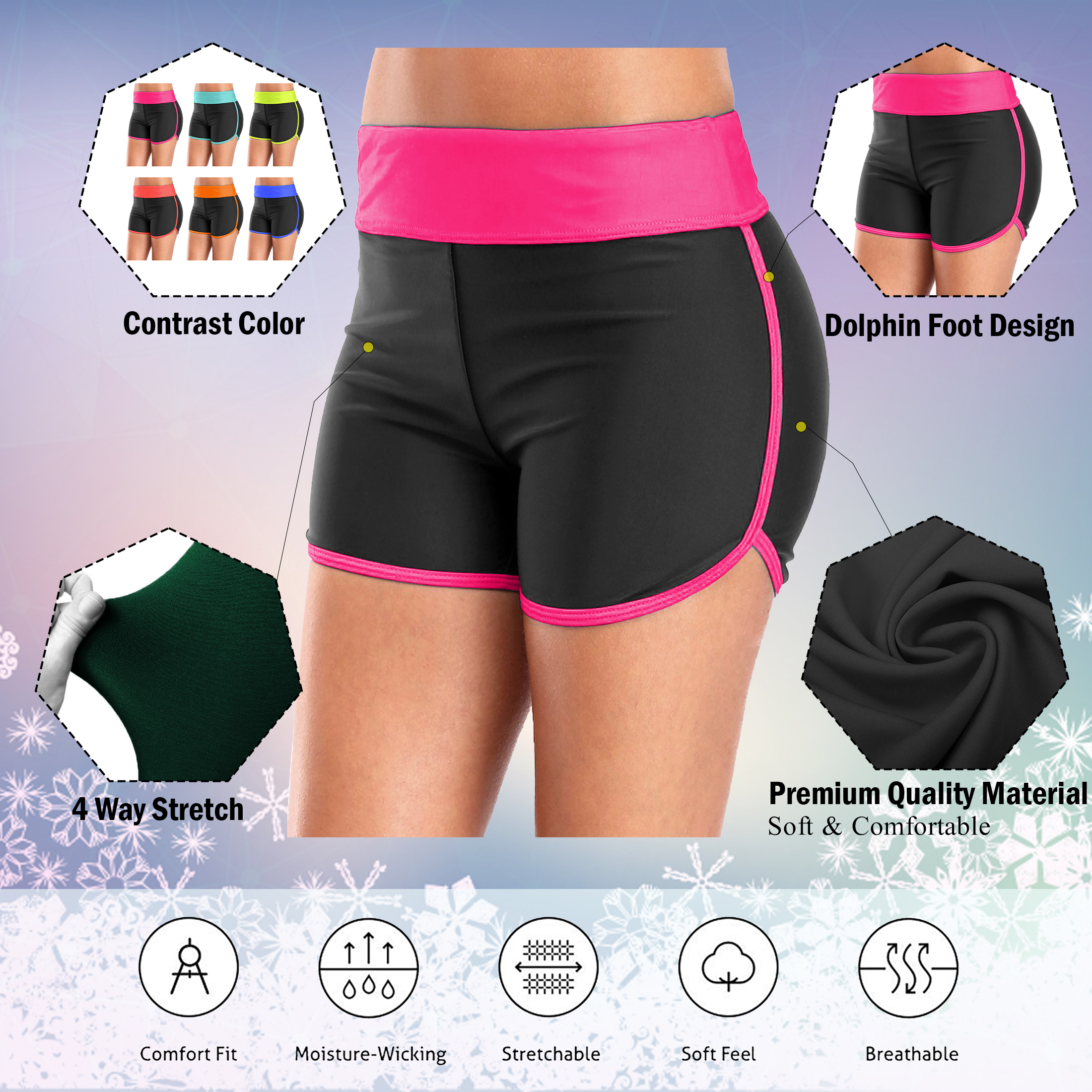 3-Pack Women's Yoga Shorts Soft Stretchy Active Dolphin Shorts Ladies Moisture-Wicking Quick-Dry Swim Running Gym Workout Solid Bottom Pants