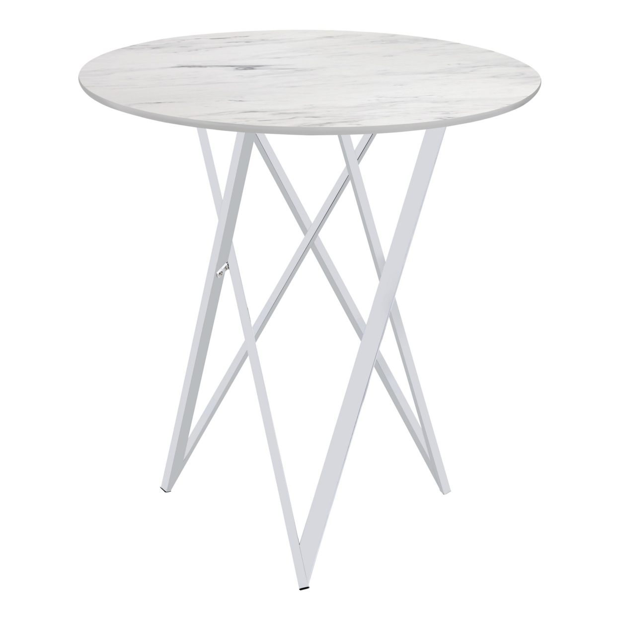 43 Inch Tall Bar Table, White Round Top, Art Deco Style Faux Marble Surface- Saltoro Sherpi