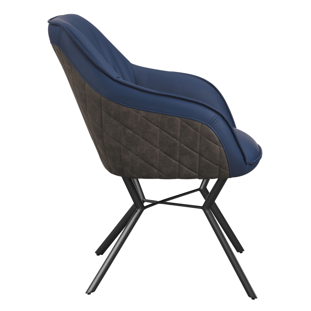 24 Inch Side Chair, Set Of 2, Navy Blue Vegan Faux Leather, Metal Legs- Saltoro Sherpi