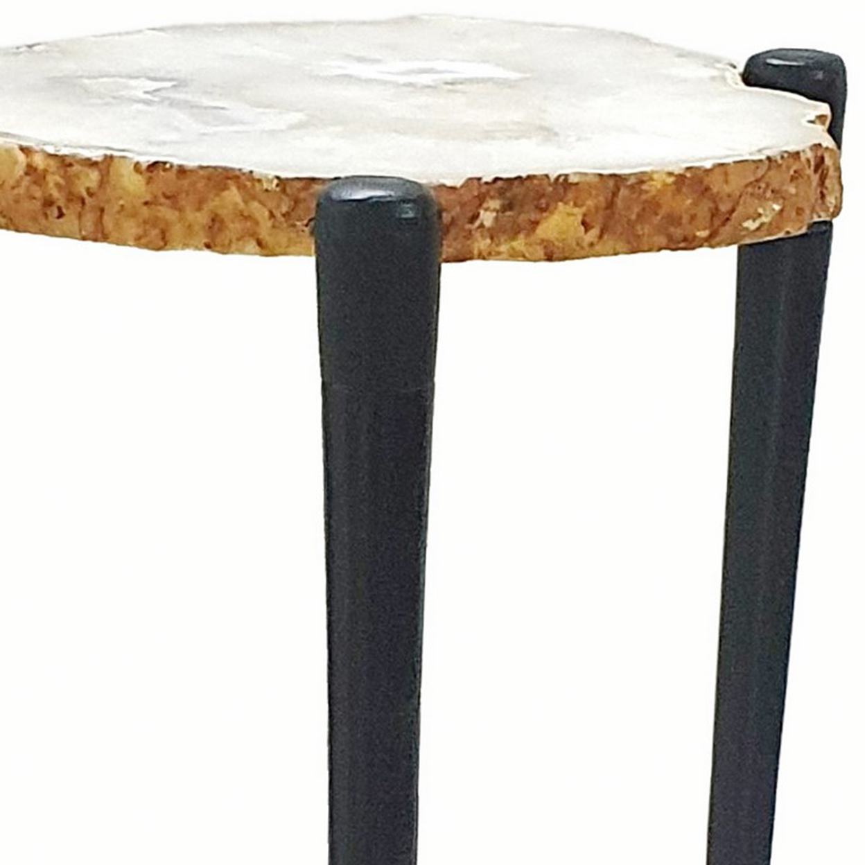 18 Inch Side Table, Agate Stone Top, Aluminum Tri Legs, Modern, White- Saltoro Sherpi