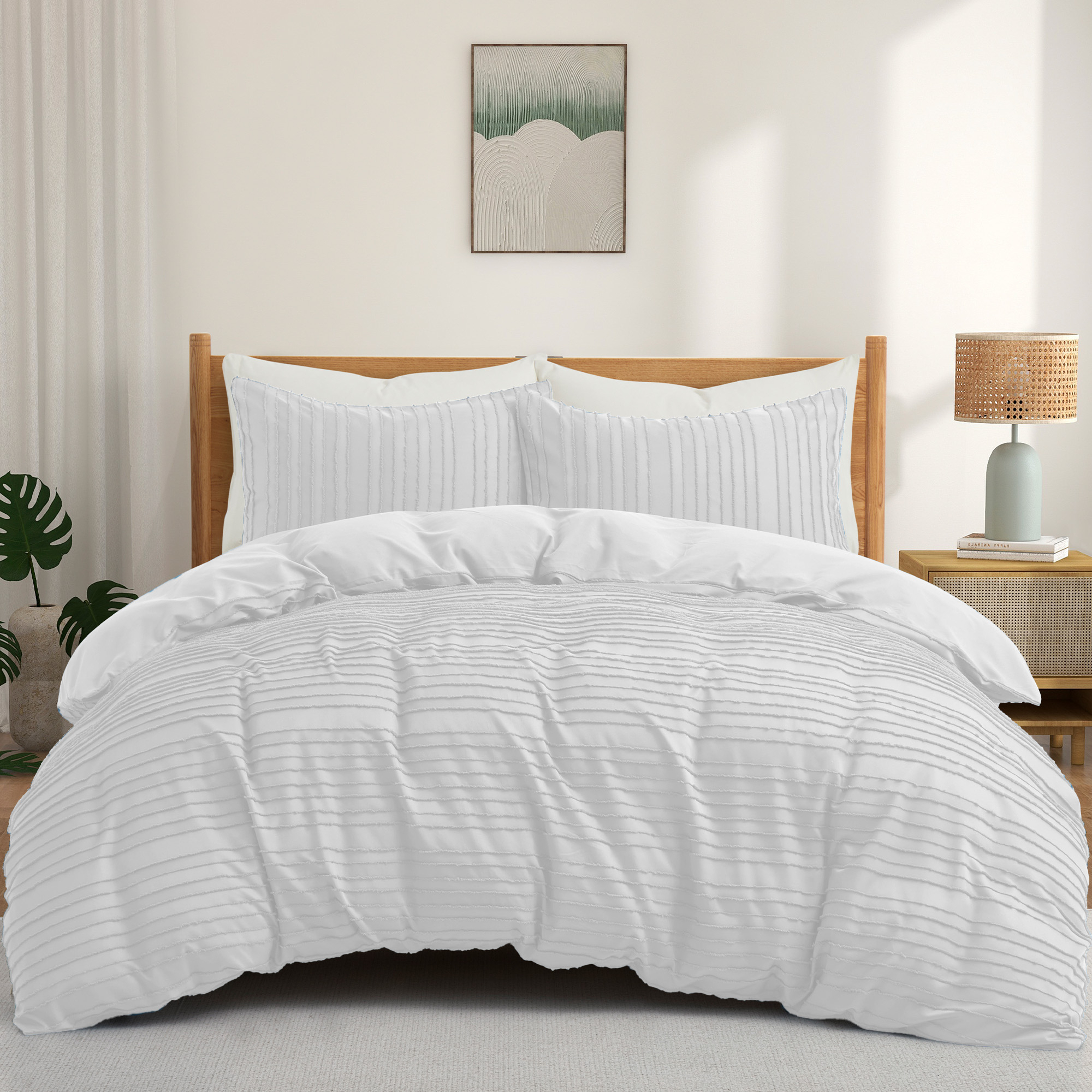 3 Piece Duvet Cover Set With Shams, Luxury Bedding Soft Microfiber - White, Twin